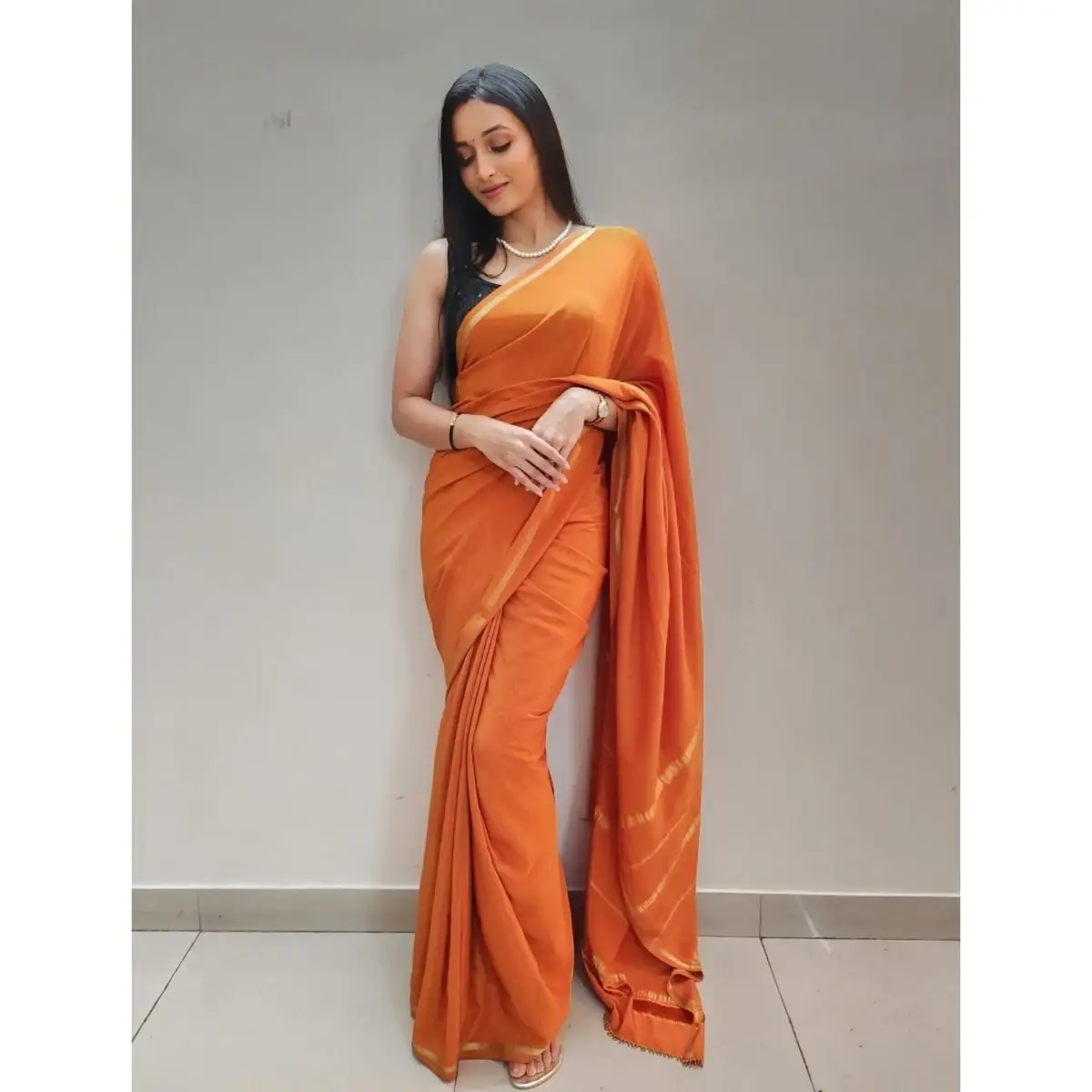 SRINIDHI SHETTY IMAGES IN SLEEVELESS ORANGE SAREE 2